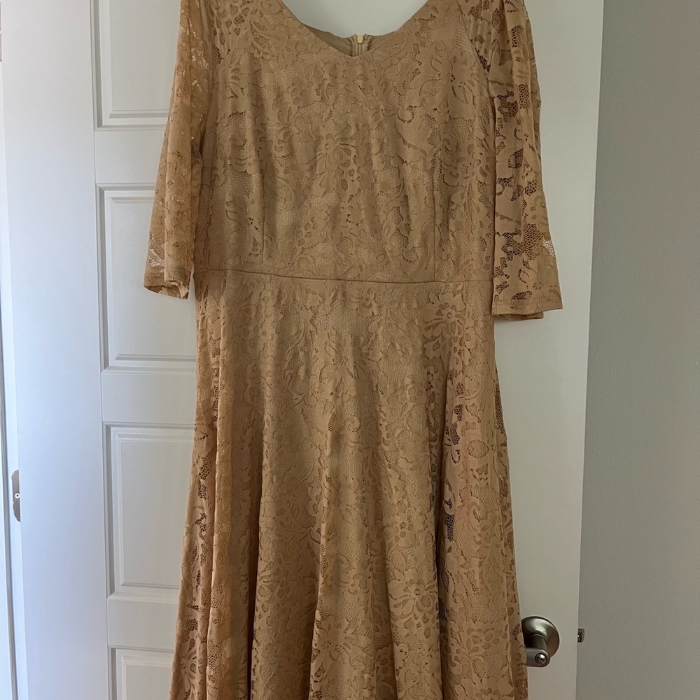 Elegant lace beige dress, delicate used only once for a wedding.
